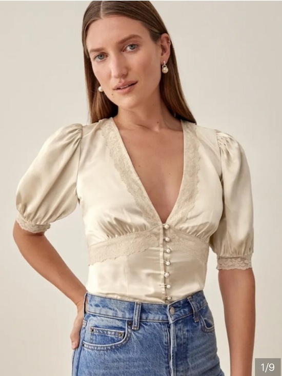 Reformation Tops - Reformation Satin V-Neck Blouse in Almond Cream